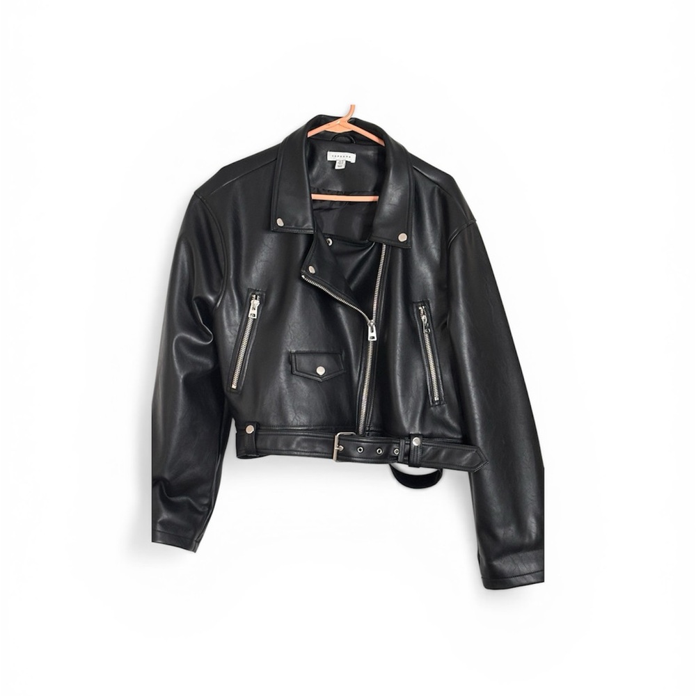 Topshop Black Faux Leather Biker Jacket - Picture 3 of 8